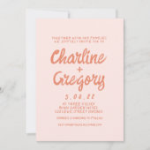 レトロピンクと赤の手書き結婚式招待状 招待状 (正面)