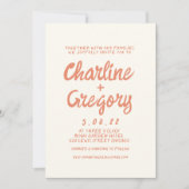 レトロピンクと赤の手書き結婚式招待状 招待状 (正面)