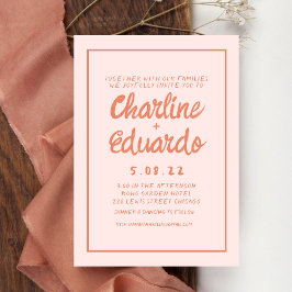 レトロピンクと赤の手書き結婚式招待状 招待状