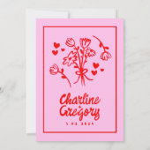 レトロピンクと赤の手書き結婚式招待状 招待状 (裏面)