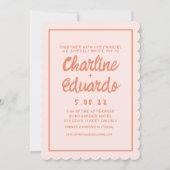 レトロピンクと赤の手書き結婚式招待状 招待状 (正面)