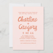 レトロピンクと赤の手書き結婚式招待状 招待状 (正面)