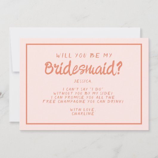 レトロピンクと赤の手書き花嫁の提案 招待状 (正面)