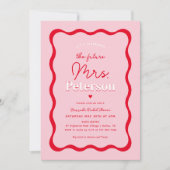 レトロピンクと赤の未来ミセス・ウェーブライダルシャワー 招待状 (正面)