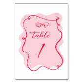 レトロピンクと赤の波形結婚の テーブルナンバー (裏面)