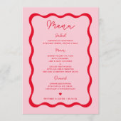 レトロピンクと赤の波打つウェディングパーティーメニューカード メニュー (正面)