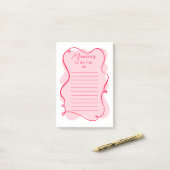 レトロピンクと赤の波状のフレームをリストする ポストイット (デスク上)