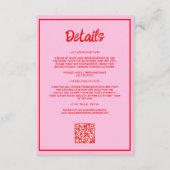 レトロピンクと赤の波状の手書き結婚の詳細 エンクロージャーカード (正面)