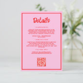 レトロピンクと赤の波状の手書き結婚の詳細 エンクロージャーカード (スタンド正面)