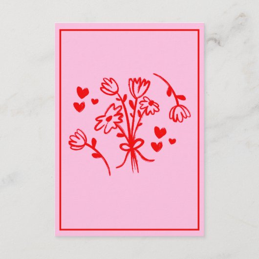 レトロピンクと赤の波状の手書き結婚の詳細 エンクロージャーカード (裏面)