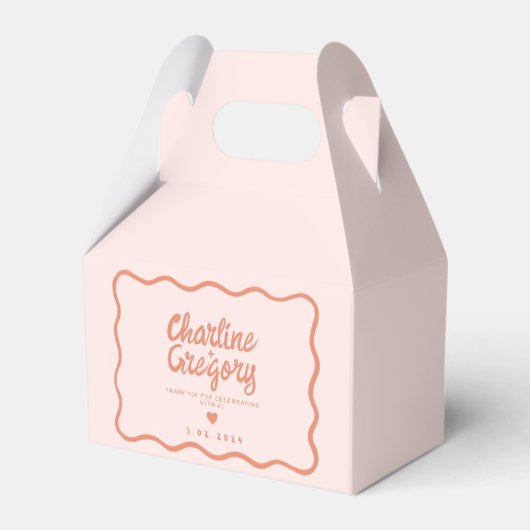 レトロピンクと赤の波状の手書結婚き フェイバーボックス (正面サイド)