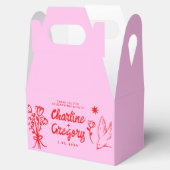 レトロピンクと赤の波状の手書結婚き フェイバーボックス (オープン)