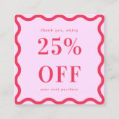 レトロピンクと赤の波状縁ど小事業25% 割引カード (正面)