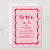 レトロピンクと赤の波状花嫁になるブライダルシャワー 招待状 (正面)