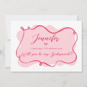 レトロピンクと赤の波状花嫁プロポーザルのカード 招待状 (正面)