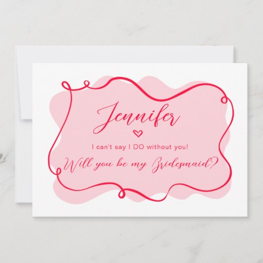 レトロピンクと赤の波状花嫁プロポーザルのカード 招待状 (正面)