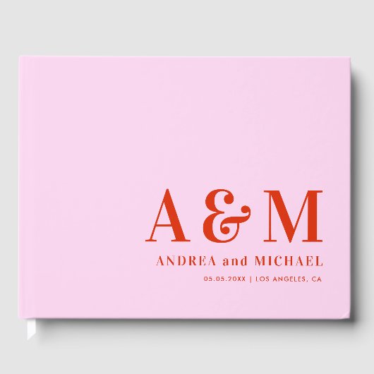 レトロピンクと赤はっきりしたモノグラム70結婚年代 ゲストブック (正面)