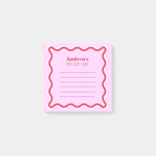 レトロピンクと赤はっきりした70パーソナライズされたs一覧へ ポストイット (正面)