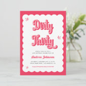 レトロピンクと赤グルービーダーティ30誕生日 招待状 (スタンド正面)