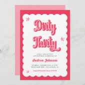 レトロピンクと赤グルービーダーティ30誕生日 招待状 (正面/裏面)