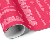 レトロピンクと赤メリークリスマスピース&ラブ ラッピングペーパー (ロールコーナー)