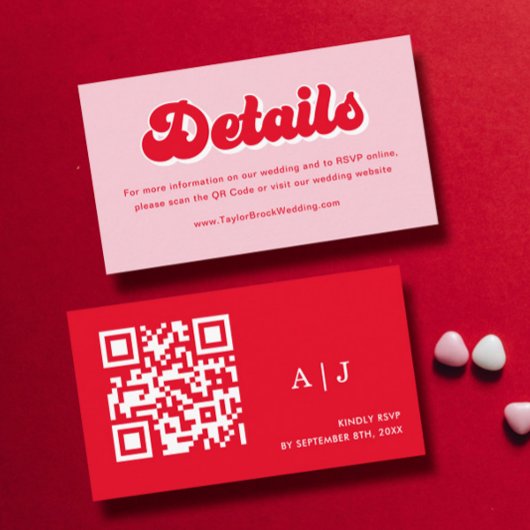 レトロピンクと赤結婚の詳細 エンクロージャーカード