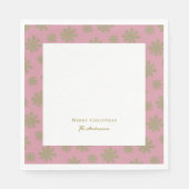 レトロピンクと金ゴールドフローラメリークリスマスパーティー スタンダードランチョンナプキン (正面)