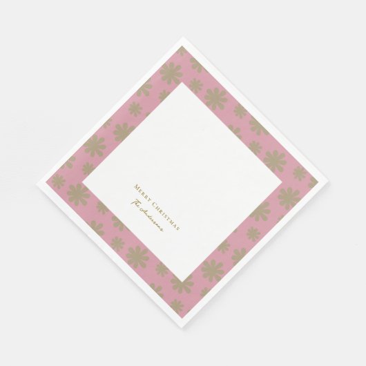 レトロピンクと金ゴールドフローラメリークリスマスパーティー スタンダードランチョンナプキン (角)