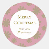 レトロピンクと金ゴールドフローラメリークリスマスパーティー ラウンドシール (正面)