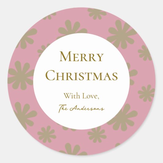 レトロピンクと金ゴールドフローラメリークリスマスパーティー ラウンドシール (正面)