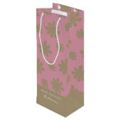 レトロピンクと金ゴールドフローラメリークリスマスパーティー ワインギフトバッグ (裏面アングル)