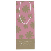 レトロピンクと金ゴールドフローラメリークリスマスパーティー ワインギフトバッグ (裏面)