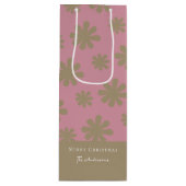 レトロピンクと金ゴールドフローラメリークリスマスパーティー ワインギフトバッグ (正面)