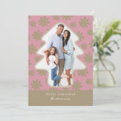 レトロピンクと金ゴールドフローラ松の木形写真 シーズンカード (スタンド正面)