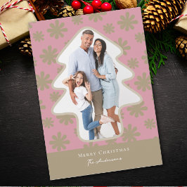 レトロピンクと金ゴールドフローラ松の木形写真 シーズンカード