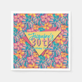 レトロピンクと黄色のフローラ誕生日 スタンダードカクテルナプキン