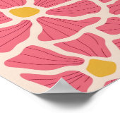 レトロピンクと黄色の花柄 ポスター (角)