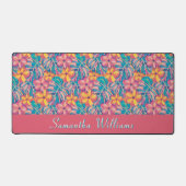 レトロピンクと黄色の花模様 デスクマット (正面)