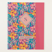 レトロピンクと黄色の花模様