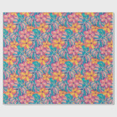 レトロピンクと黄色の花模様 ラッピングペーパー (フラット)