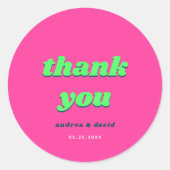 レトロピンクのティール(緑がかった色)Groovyありがとうカスタムウェディング ラウンドシール (正面)