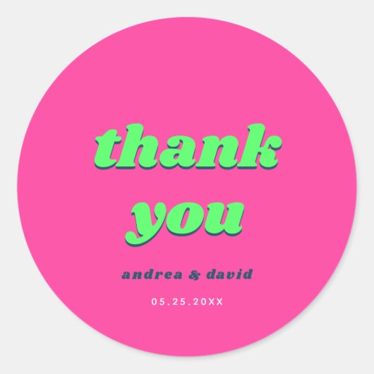 レトロピンクのティール（緑がかった色）Groovyありがとうカスタムウェディング ラウンドシール