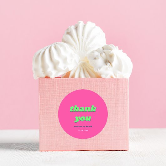 レトロピンクのティール(緑がかった色)Groovyありがとうカスタムウェディング ラウンドシール