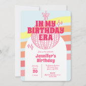 レトロピンクのディスコボールが私の誕生日時代のパーティー 招待状 (正面)