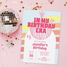 レトロピンクのディスコボール 私の誕生日時代のパーティー 招待状