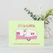 レトロピンクのハム缶トレーラー グランピング 招待状 (スタンド正面)