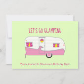 レトロピンクのハム缶トレーラー グランピング 招待状 (正面)