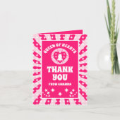 レトロピンクのハートの女王の誕生日お礼カード サンキューカード (正面)