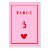 レトロピンクのハート結婚手書きのテーブル番号 テーブルナンバー (裏面)