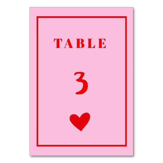 レトロピンクのハート結婚手書きのテーブル番号 テーブルナンバー (裏面)